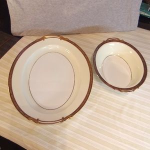 Noritake China Goldkin Design Oval Platter and Oval Vegetable serving Bowl